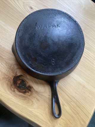 Vintage Antique Wapak 8 Cast Iron Skillet Frying Pan Heat Ring Double Pour