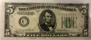 1934 A $5 Dollar Bill Federal Reserve Philaladelphia