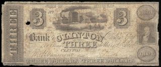 U.  S.  A.  Michigan,  Bank Of Clinton $3 A,  Mar 25,  1837 Vg,