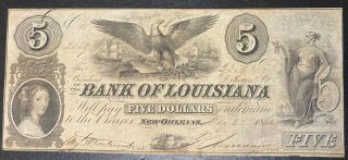 1862 Bank Of Louisiana At Orleans $5 Civil War Era Note Eagle