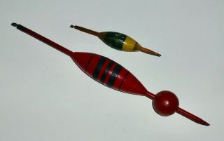 Vintage Painted Wood Early Fishing Bobbers Floats Set Of 2