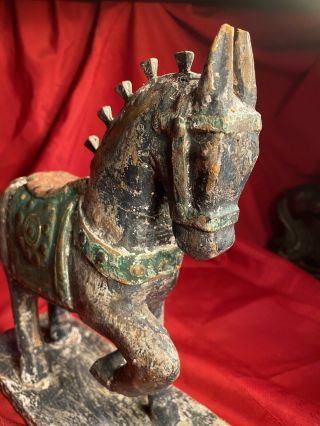 Vintage Wooden Horse - Hand Painted Equestrian - Antique Equine Figurine Statue