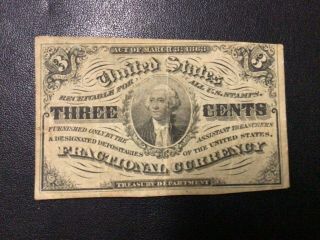 1863 Us Fractional Currency 3 Cents Banknote