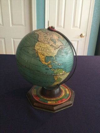 Vintage Antique 1956 Tin Metal World Globe Month Season Zodiac