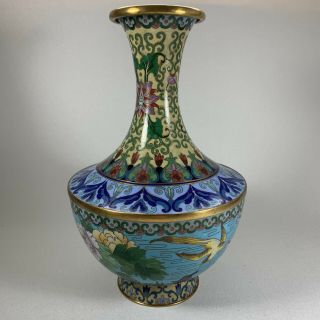 Signed Antique Chinese Cloisonne Vase With Flowers And Birds