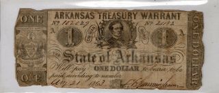 1863 Arkansas Treasury Warrant One Dollar War Bond Note