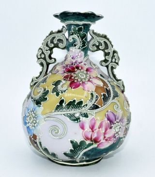 Antique Japanese Nippon Noritake Vase Hand Painted Flowers Fine Detail