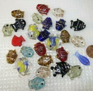 26 Beads Vintage Czech Figural Fish Handblown Glass Jewelry