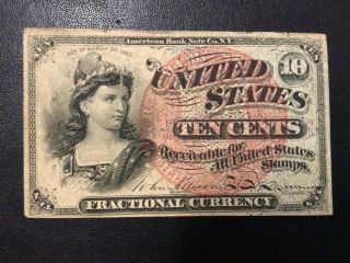 1863 Us Fractional Currency 10 Cents Banknote