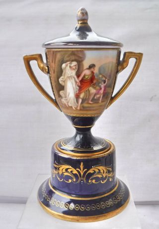 Antique Royal Vienna Hand Painted Cobalt Blue Urn With Cover