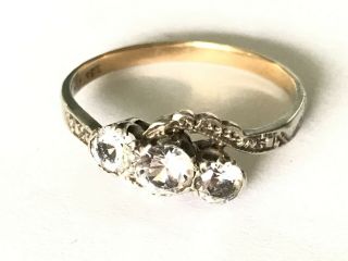 Antique Vintage 9 Ct Gold Silver Paste Engagement Dress Ring.  Size O