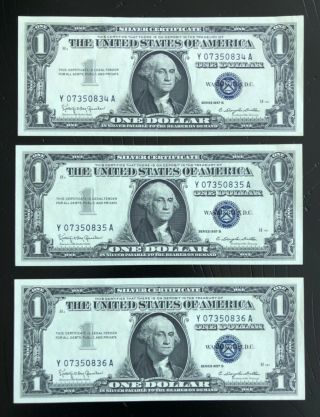 Three $1 1957b Consecutive Silver Certificates