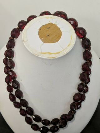 Antique Art Deco Cherry Amber Bakelite Faceted Bead Necklace 78cm 44.  5g