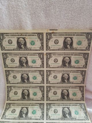 1985 Uncut $1 Sheet Currency 16 One Dollar Bills Notes B 2