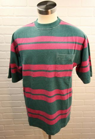 Vtg Vintage 90s 00s Gap Knit Texture Stripe Stripe Pocket T - Shirt L Boxy Skate