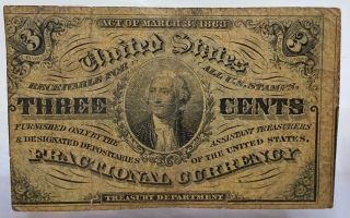 1863 Washington Fractional Currency 3 Cent Currency Note 3c Fr.  1226