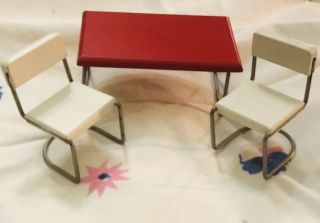 Vtg Strombecker Wood Mcm Dollhouse Mini Dining Room Table Chairs Furniture Mini