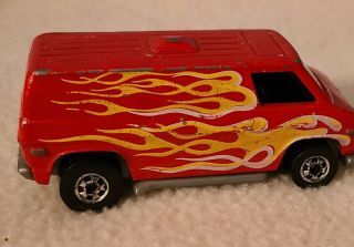Vintage Mattel 1974 Red Van with Flames and Black Wheels 2