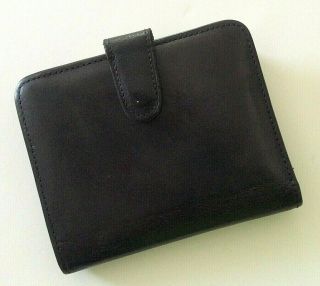 Vintage Coach Black Leather Bi - Fold Wallet Kiss - Lock Coin Purse