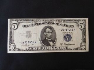 1953a $5 Silver Certificate Star Note Choice Au