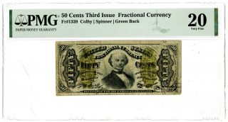 U.  S.  Fractional Currency.  3rd Issue 50 Cts Fr 1339 Green Back Pmg Vf 20