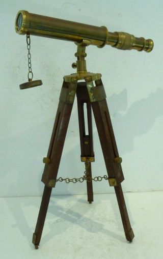 Vintage Brass Telescope Wooden Tripod Stand Nautical Instrument Spyglass 10 "