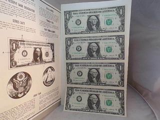 1985 Series Bank of Atlanta Georgia 4 Uncut Sheet 1 Dollar Bills Uncirculated 3