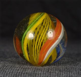 29/32 " Antique German Handmade Yellow Latticino Core Swirl Marble