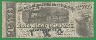1861 Orleans,  Jackson & Great Northern Railroad Company $2 Note