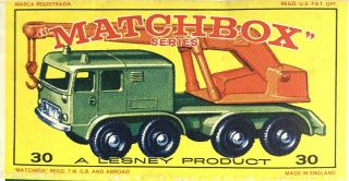 Vintage Matchbox - Lesley No.  30 Eight Wheel Crane Box Only (no Car) 1960s