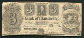 1837 $3 Three Dollars The Bank Of Manchester Michigan Obsolete Currency Note