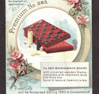 Antique 1893 Checkers Backgammon Board Dice Premium Trade Card Dunhams Coconut