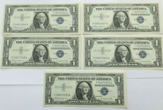 (5) Gem Uncirculated Series 1957 B $1 Silver Certificates - Consecutive Serial 
