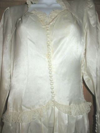 76 Year Old Vintage Ivory Satin Long Sleeve Wedding Gown w/ Long Train Size 10? 3