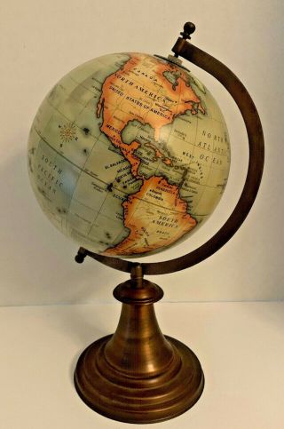 Vintage Decorative Desk Top Terrestrial Globe 8”round 14  Tall On Stand