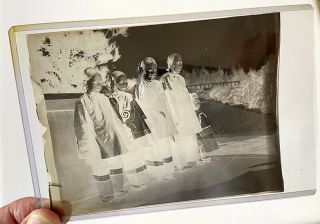 Antique photo negative C.  1900 CHINESE GIRLS & SMALL BOY bound lotus feet costume 2
