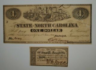 North Carolina 1863 $1 Note & Nc Civil War Bond Coupon