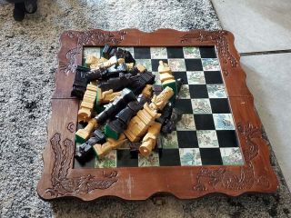 Vintage Antique Chess Set In Wood Box Carved Asian Chinese