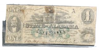 Confederate Money State Of Alabama One Dollar $1 Jan 1,  1863