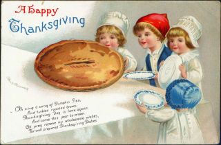 Thanksgiving Clapsaddle Children Gathered At Table For Pie Iapc Antique Postcard