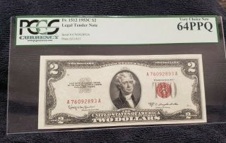1953 Us $2 Legal Tender Note Fr 1512 Pcgs Very Choice Ppq