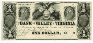 Ca1840 Winchester Virginia Bank Of The Valley $1 Obsolete Currency