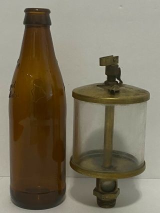 Antique Unbranded Brass Vintage Glass Oil Drip Oiler Hit Miss Engine 1/2 Thread