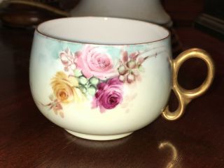 Antique Tea Cup Rose Floral Hand Painted Porcelain Victorian Gold Gilt Pink Zs&c