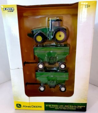 Ertl John Deere 8130 Toy Tractor With 2 J&m Gravity Wagons Implement 1:64 Rare