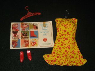 Vintage Mod Barbie Sun - Shiner Dress With Red Heels Pak Circa 1969 Cb