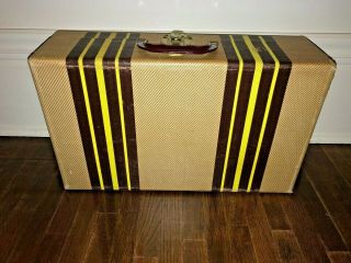 Antique Vintage 1940s Tweed Striped 18 " Suitcase