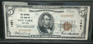 York Ny - York $5 1929 T - 1 National Bank Note Ch 1461 N City Vf