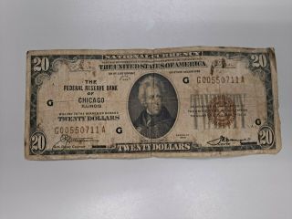 1929 $20 Dollar National Currency Bank Note Fed Reserve Chicago