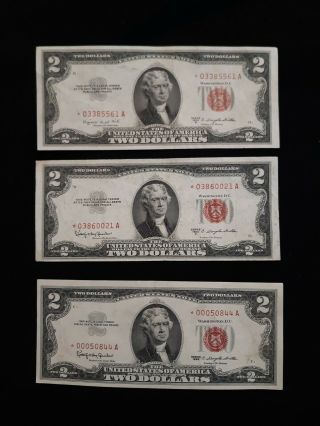 3 Different $2 Red Seal Star Notes Crispy Vf,  2